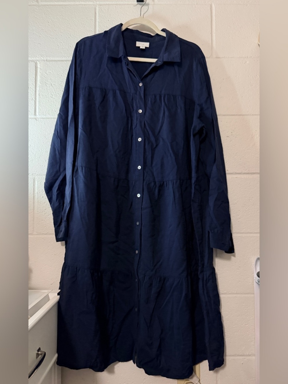 J. Jill women's navy blue long-sleeve tiered button-down shirt dress XL Tall